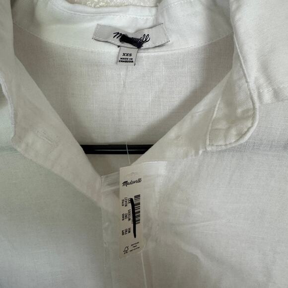 Madewell Oversized Button-Up Shirt SZ XXS White Cotton-Linen 3/4 Pleated-Sleeve - Picture 6 of 9
